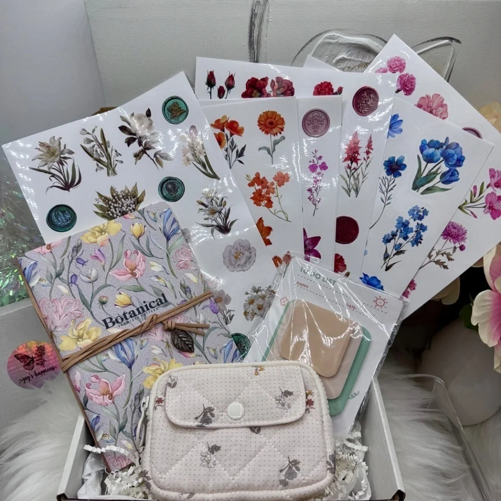 Floral Zipper Pouch & Floral theme Stationary Gift Bundle